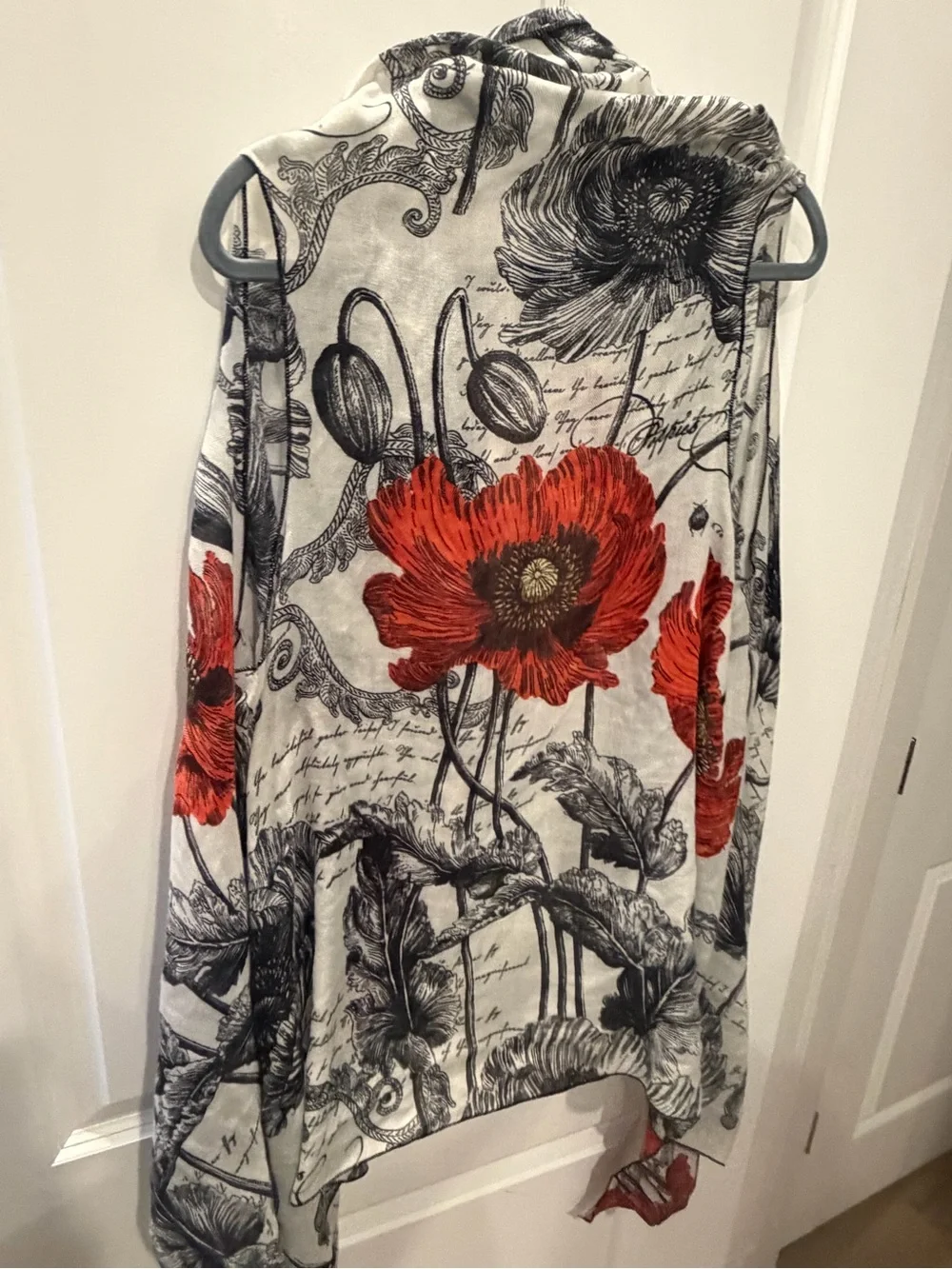 Floral Red & Gray Lightweight Shawl kimono
